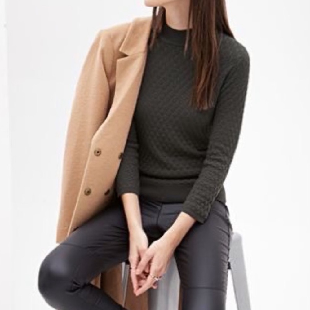 FOREVER 21 OLIVE KNIT MOCK NECK HIGH NECK GEO PATTERNED PRINTED SWEATER